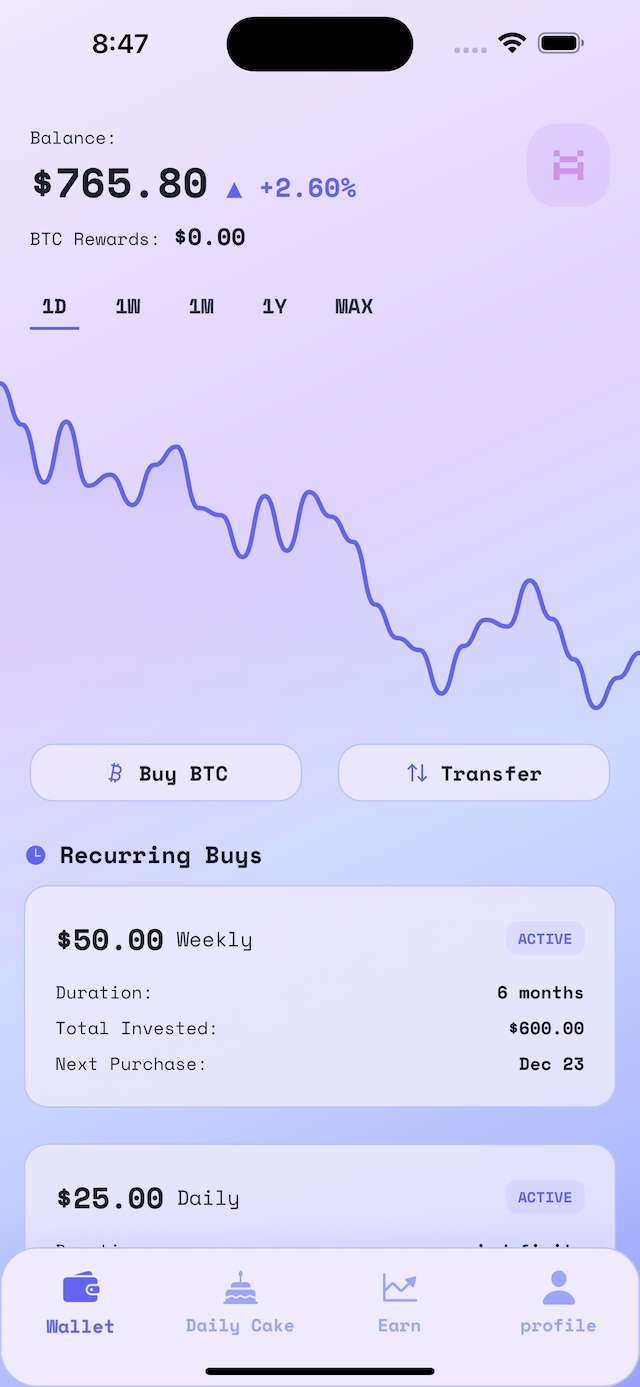Wallet screen center