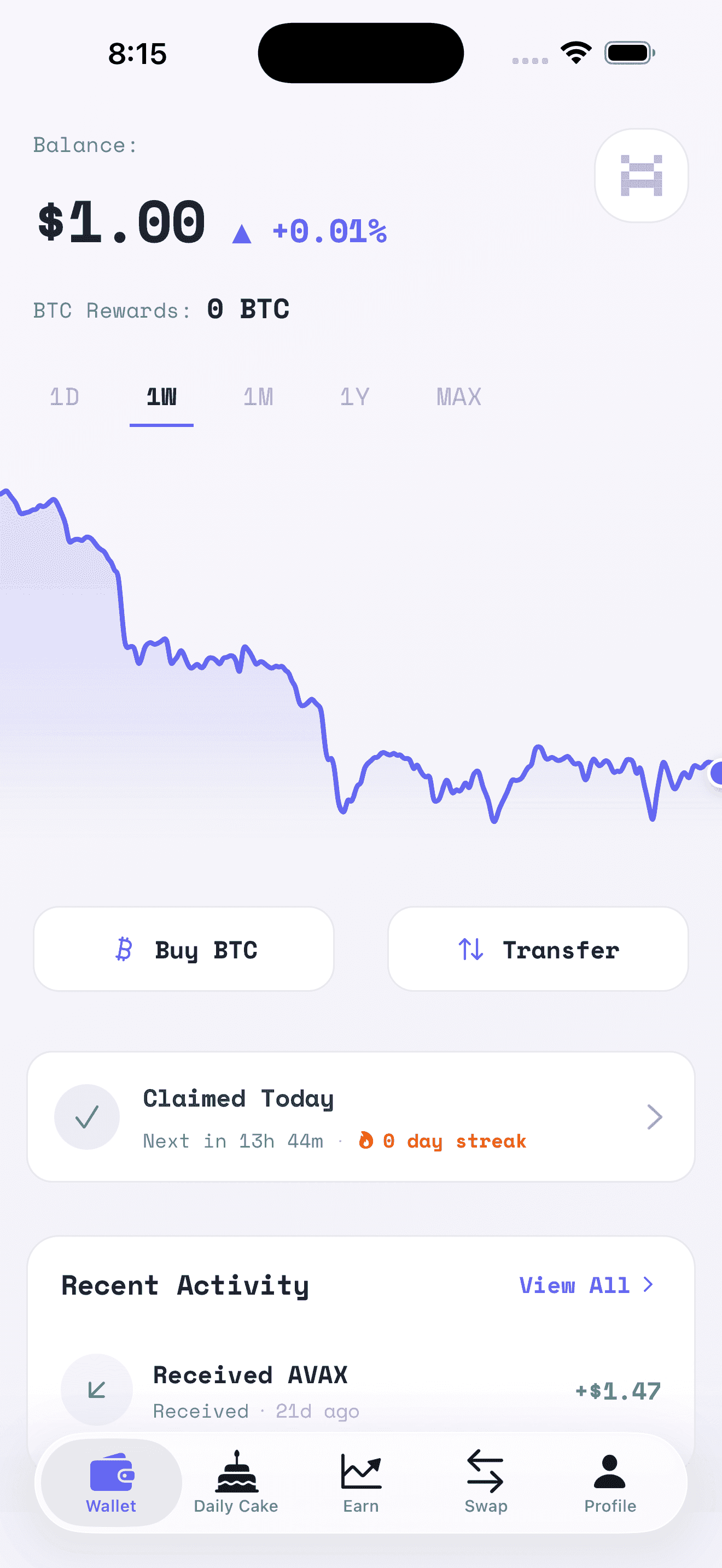 Wallet screen left