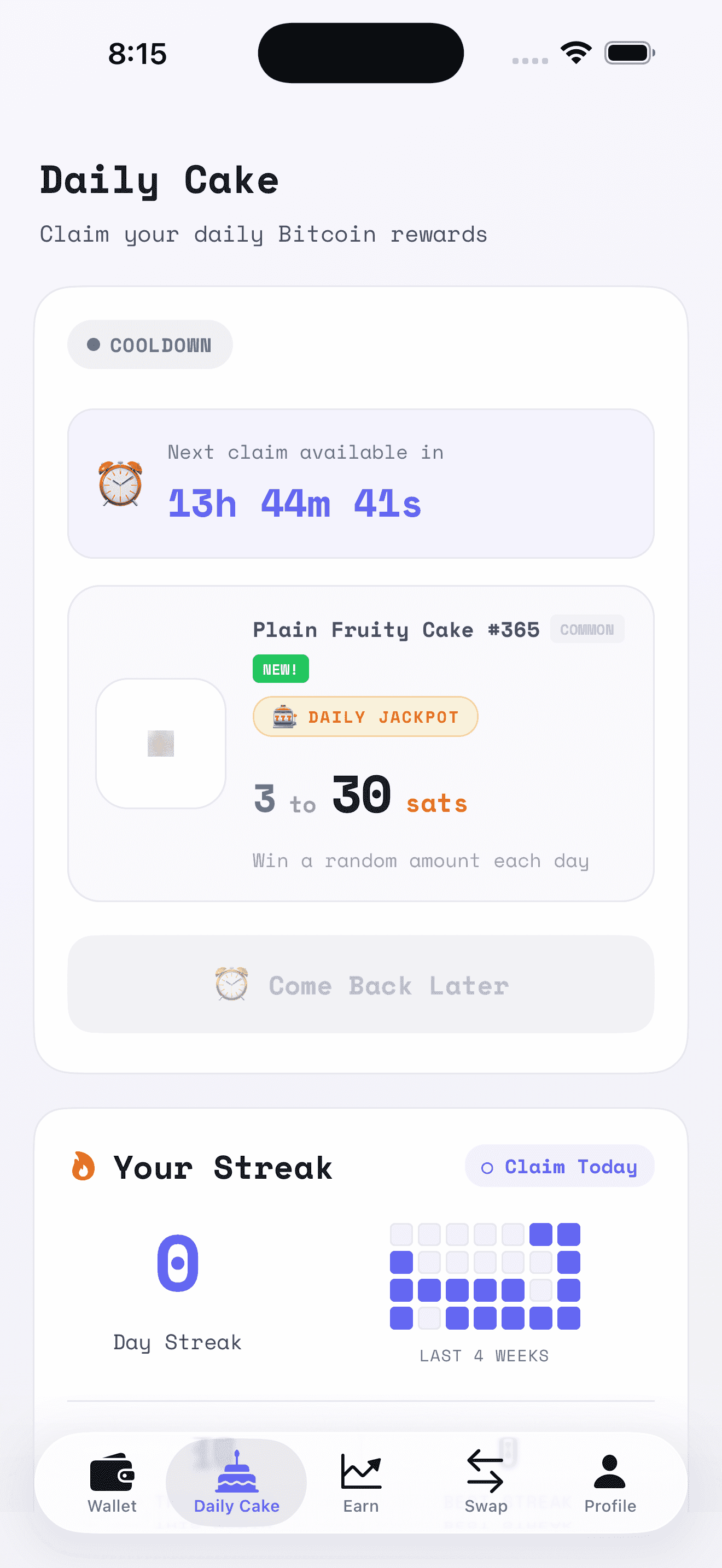 Wallet screen center
